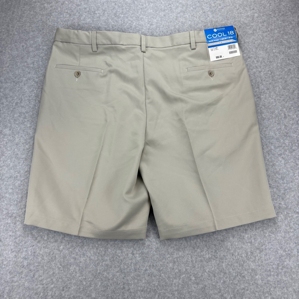 Haggar Dress Shorts Mens 42 Tan Pleated Cool 18 Quick Dry UPF 50 Performance NWT - Picture 2 of 8
